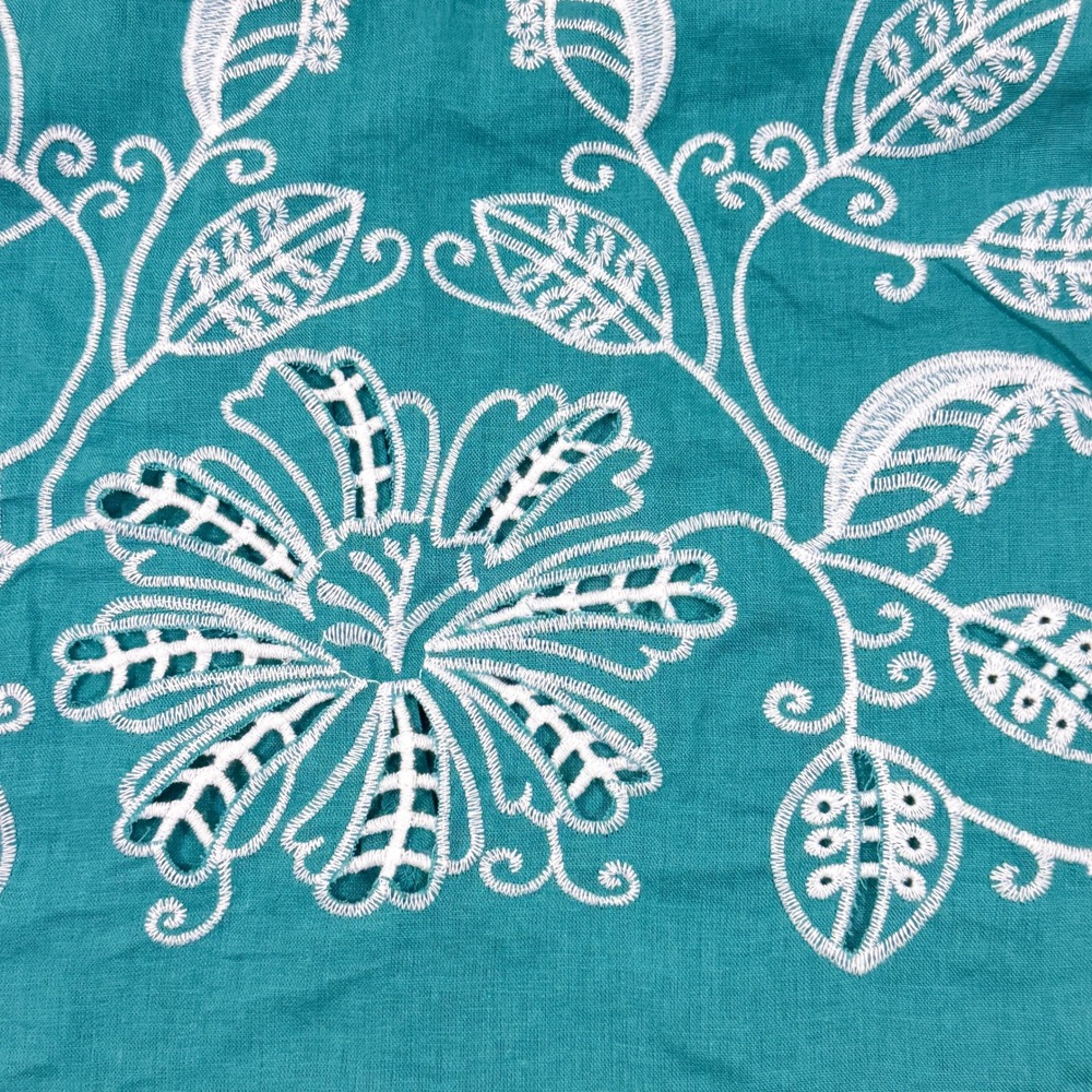 Christian Siriano Women Teal Embroidered Linen Blend Crop Top Size XS - Picture 4 of 8